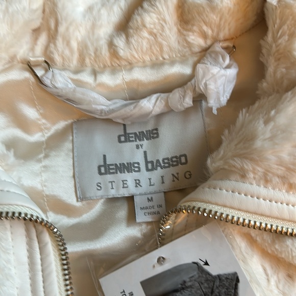 Dennis Basso faux fur with faux leather detachable sleeves. Creamy white. - Picture 3 of 15